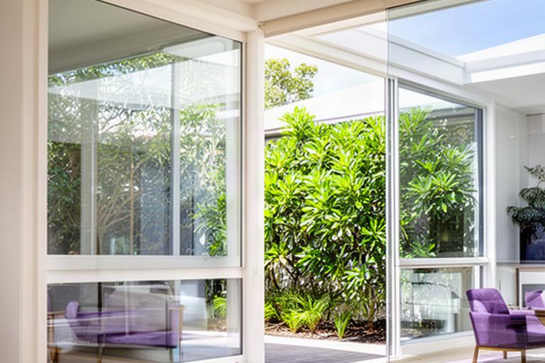 Bright Newcastle coastal home with clear floor-to-ceiling windows opening to a leafy courtyard