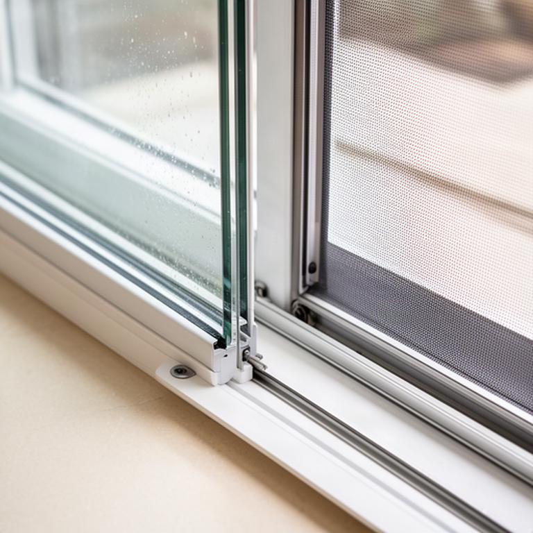 Close view of a freshly cleaned residential window, clear glass beside a wiped frame and tidy sliding-door track